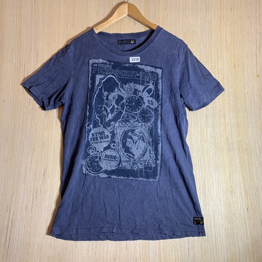 Vintage Vigoss Shirt Large Blue Short Sleeve Men's Graphic  Print Pullover